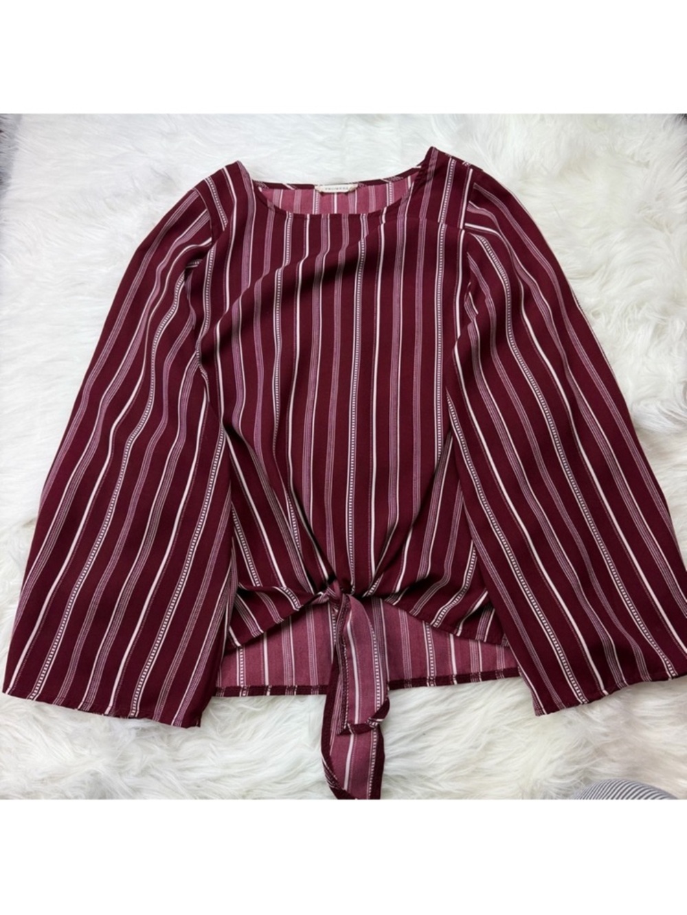 Promesa Burgundy Striped Blouse with Tie Front